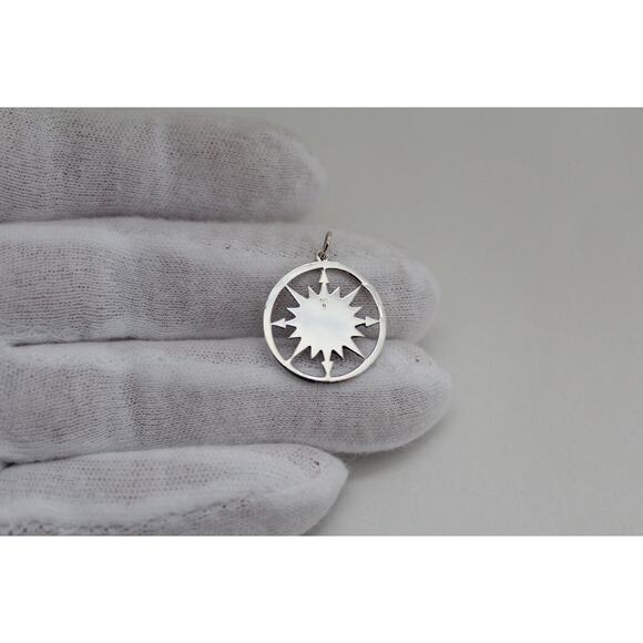 Sterling Silver Compass Pendant with Mountain Center Charm - Picture 3 of 10